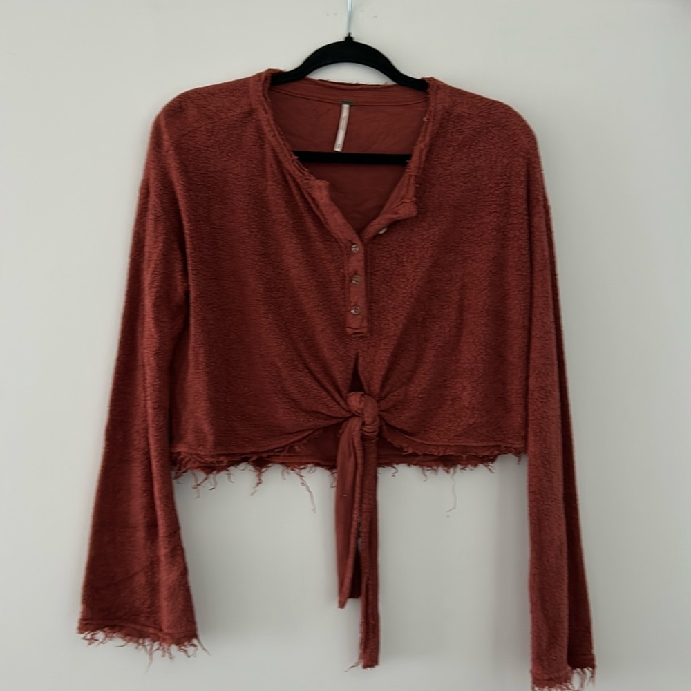 Free People Cropped Tie Front Long Sleeve